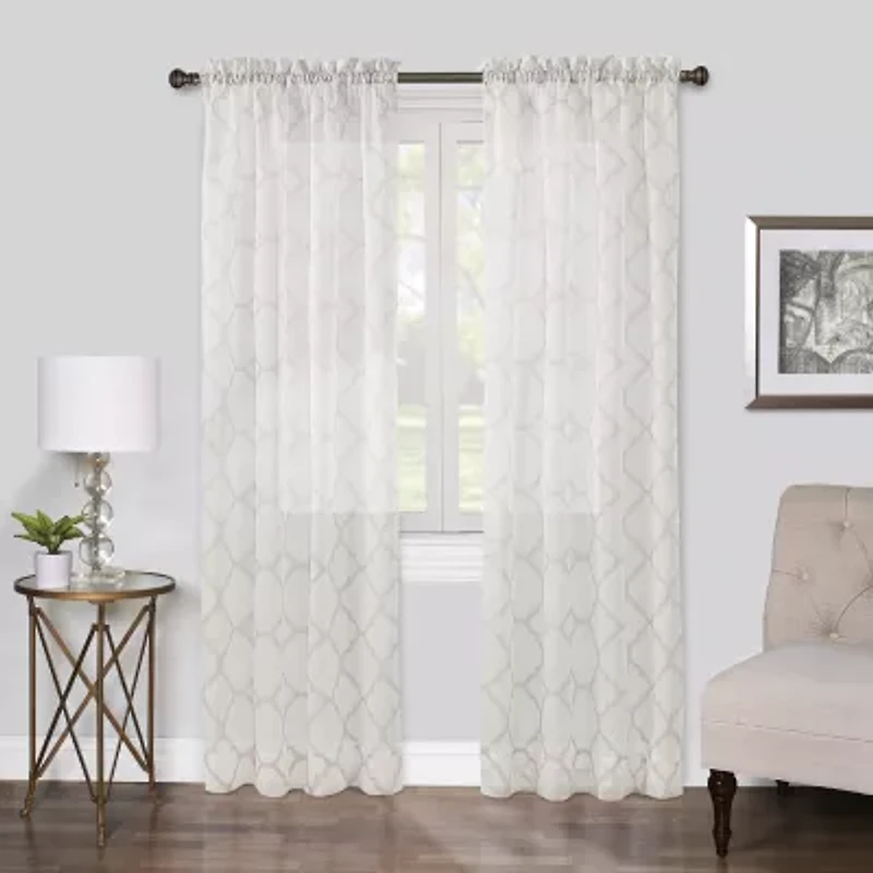 Regal Home Fret Printed Voile Rod Pocket Sheer Single Curtain Panel