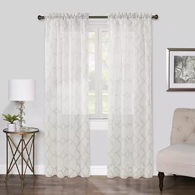 Regal Home Fret Printed Voile Rod Pocket Sheer Single Curtain Panel