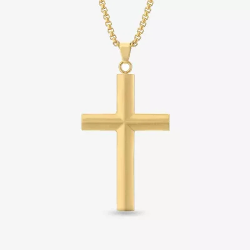Mens Gold Ion Plated Stainless Steel Cross Pendant Necklace