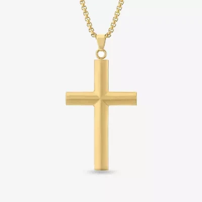Mens Gold Ion Plated Stainless Steel Cross Pendant Necklace