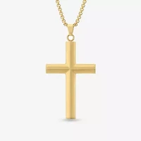 Mens Gold Ion Plated Stainless Steel Cross Pendant Necklace