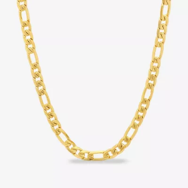 Steeltime Mens 18K Gold Over Stainless Steel Hypoallergenic 24 Inch Figaro Chain Necklace