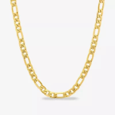 Steeltime Mens 18K Gold Over Stainless Steel Hypoallergenic 24 Inch Figaro Chain Necklace