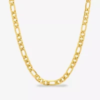 Steeltime Mens 18K Gold Over Stainless Steel Hypoallergenic 24 Inch Figaro Chain Necklace
