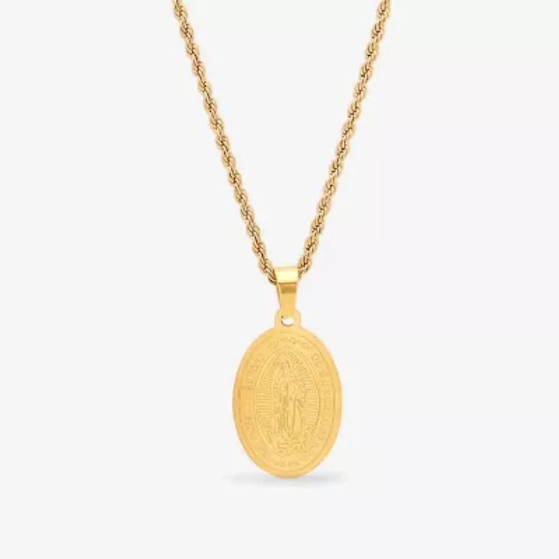 Steeltime Lady Of Guadalupe Mens 18K Gold Over Stainless Steel Oval Hypoallergenic 18 Inch Pendant Necklace