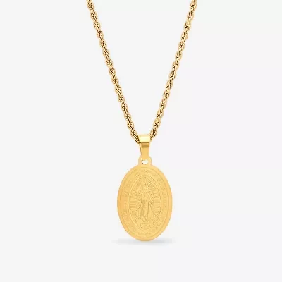 Steeltime Lady Of Guadalupe Mens 18K Gold Over Stainless Steel Oval Hypoallergenic 18 Inch Pendant Necklace