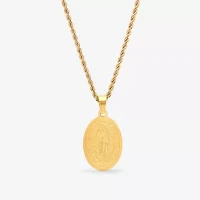 Steeltime Lady Of Guadalupe Mens 18K Gold Over Stainless Steel Oval Hypoallergenic 18 Inch Pendant Necklace