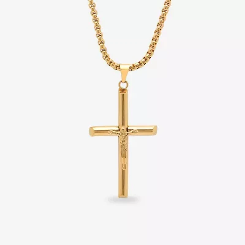 Steeltime Mens 18K Gold over Stainless Steel Cruifix Cross Pendant Necklace