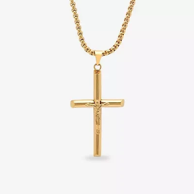 Steeltime Mens 18K Gold over Stainless Steel Cruifix Cross Pendant Necklace
