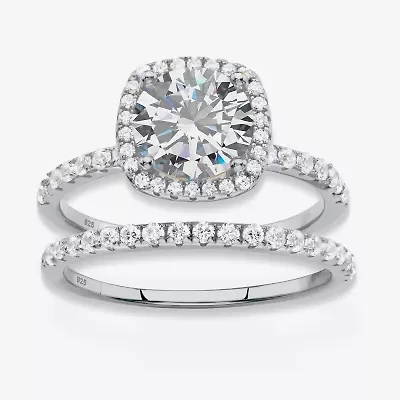 DiamonArt® Womens 2 3/4 CT. T.W. White Cubic Zirconia Platinum Over Silver Round Bridal Set
