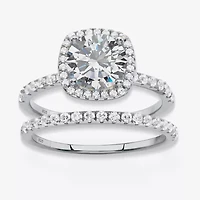 DiamonArt® Womens 2 3/4 CT. T.W. White Cubic Zirconia Platinum Over Silver Round Bridal Set