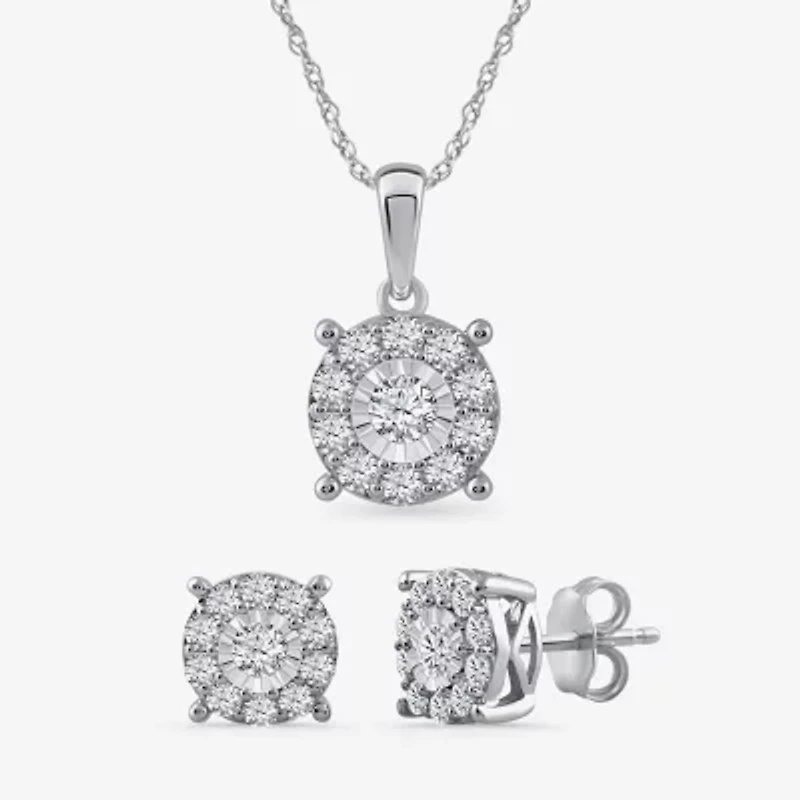 Womens 1 CT. T.W. Natural White Diamond Sterling Silver 2-pc. Jewelry Set