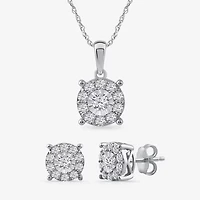 Womens 1 CT. T.W. Natural White Diamond Sterling Silver 2-pc. Jewelry Set