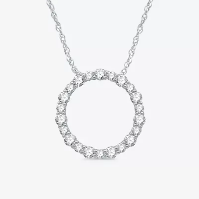 Womens 1 CT. T.W. Natural White Diamond Sterling Silver Circle 18 Inch Pendant Necklace
