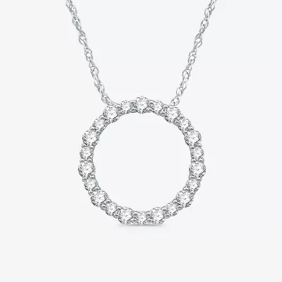 Womens 1 CT. T.W. Natural White Diamond Sterling Silver Circle 18 Inch Pendant Necklace