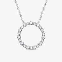 Womens 1 CT. T.W. Natural White Diamond Sterling Silver Circle 18 Inch Pendant Necklace