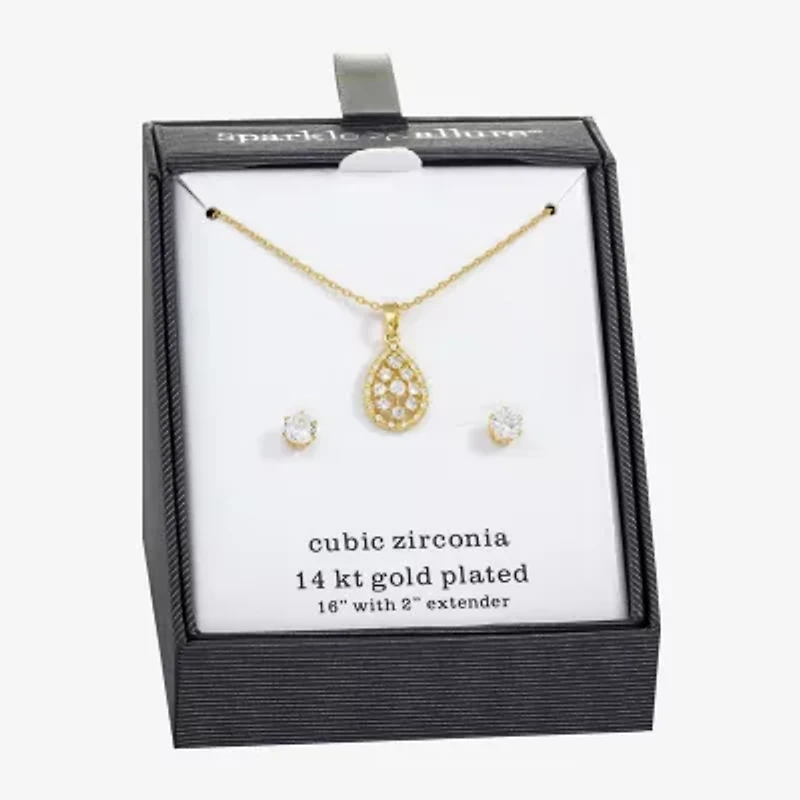 Sparkle Allure Womens Cubic Zirconia 14K Gold Over Brass Pear 2-pc. Jewelry Set