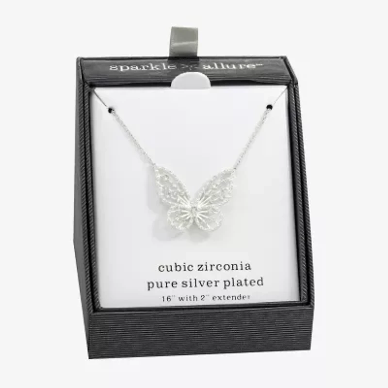 Sparkle Allure Womens Cubic Zirconia Pure Silver Over Brass Butterfly 16 Inch Pendant Necklace