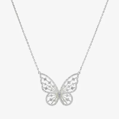 Sparkle Allure Womens Cubic Zirconia Pure Silver Over Brass Butterfly 16 Inch Pendant Necklace