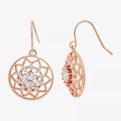 Sparkle Allure Womens Cubic Zirconia 18K Rose Gold Over Brass Round Drop Earrings