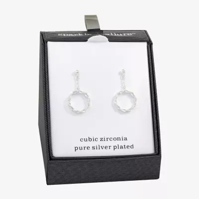 Sparkle Allure Womens Cubic Zirconia Pure Silver Over Brass Round Drop Earrings