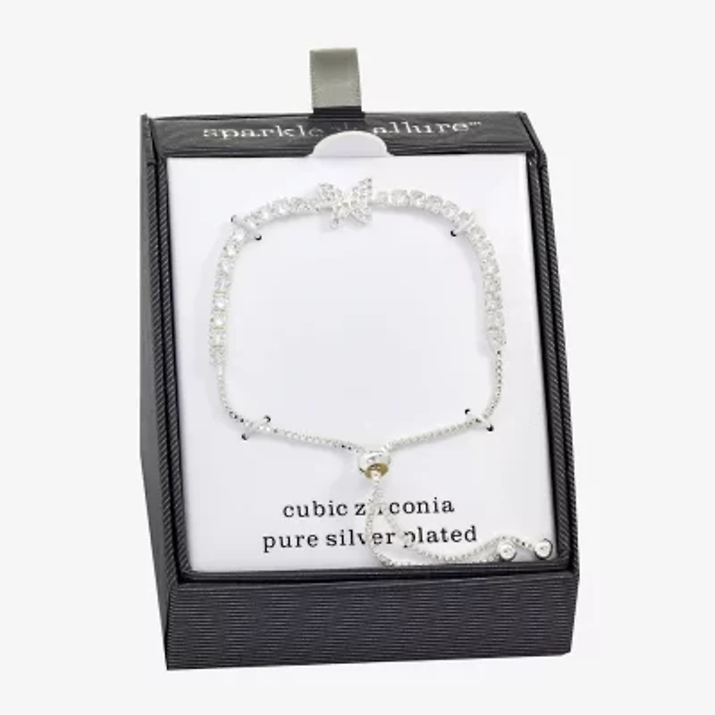 Sparkle Allure Womens Cubic Zirconia Pure Silver Over Brass Butterfly 6 3/4 Inch Tennis Bracelet