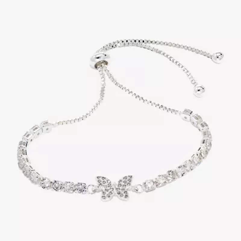 Sparkle Allure Womens Cubic Zirconia Pure Silver Over Brass Butterfly 6 3/4 Inch Tennis Bracelet
