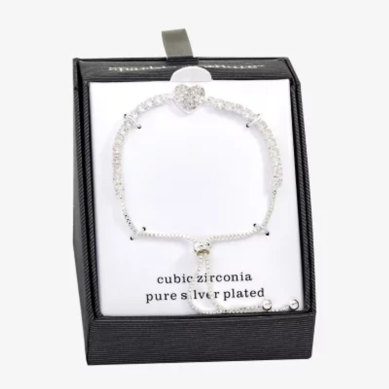Sparkle Allure Womens Cubic Zirconia Heart Bolo Bracelet