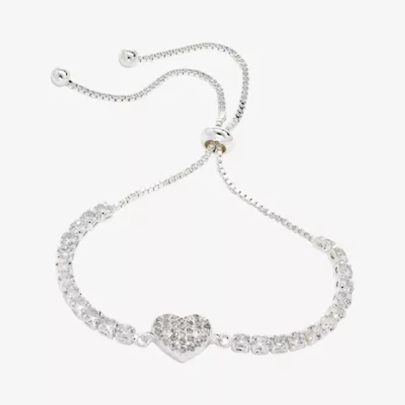 Sparkle Allure Womens Cubic Zirconia Heart Bolo Bracelet