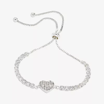 Sparkle Allure Womens Cubic Zirconia Heart Bolo Bracelet