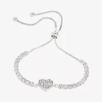 Sparkle Allure Womens Cubic Zirconia Heart Bolo Bracelet