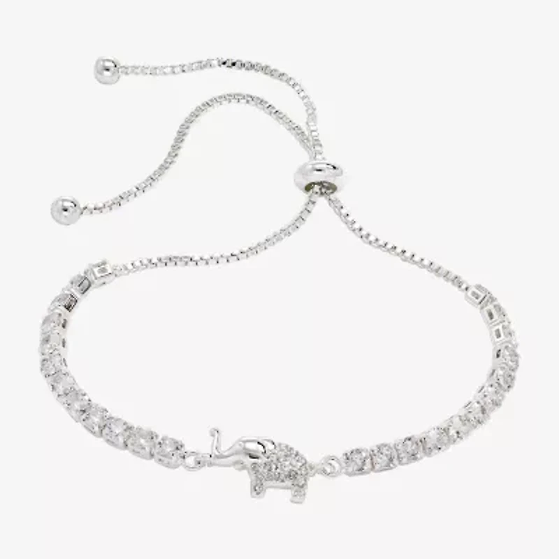 Sparkle Allure Elephant Womens Cubic Zirconia Bolo Bracelet