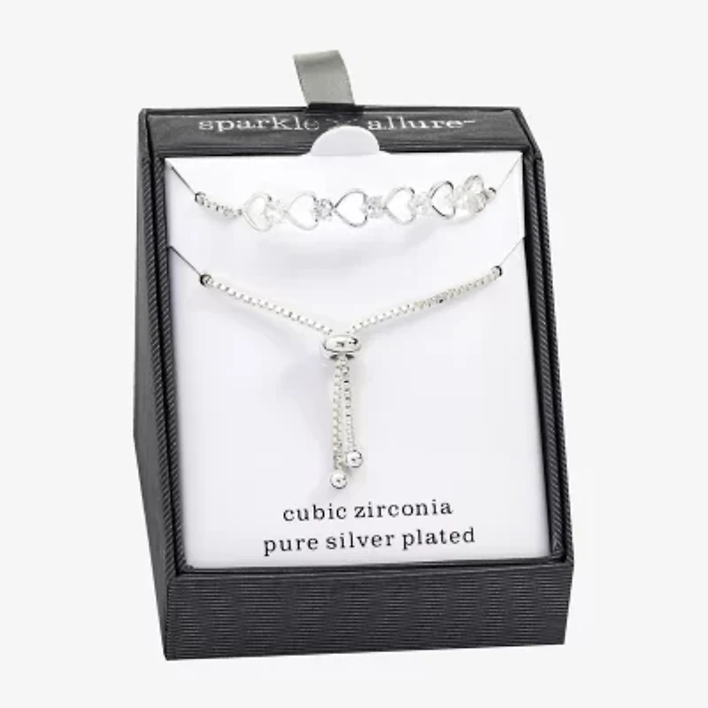 Sparkle Allure Womens Cubic Zirconia Pure Silver Over Brass Heart 6 3/4 Inch Tennis Bracelet