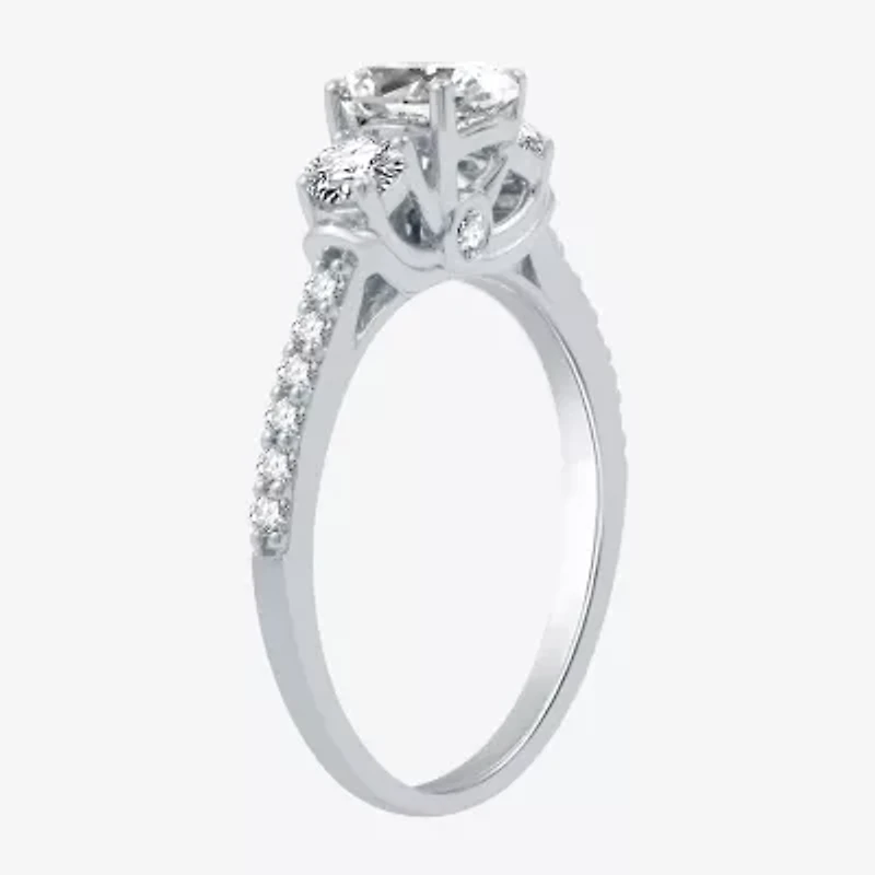 Signature By Modern Bride (H-I / I1) Womens 1 1/4 CT. T.W. Lab Grown White Diamond 10K Gold Oval Side Stone 3-Stone Engagement Ring