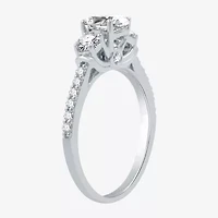 Signature By Modern Bride (H-I / I1) Womens 1 1/4 CT. T.W. Lab Grown White Diamond 10K Gold Oval Side Stone 3-Stone Engagement Ring