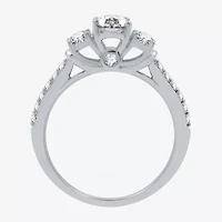 Signature By Modern Bride (H-I / I1) Womens 1 1/4 CT. T.W. Lab Grown White Diamond 10K Gold Oval Side Stone 3-Stone Engagement Ring