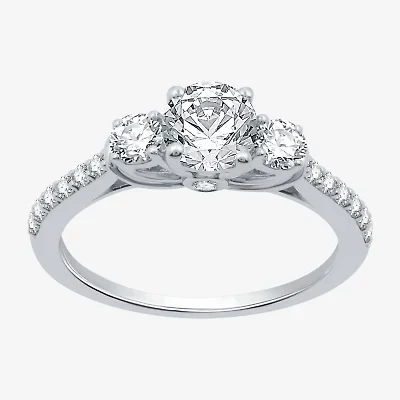 Signature By Modern Bride (H-I / I1) Womens 1 1/4 CT. T.W. Lab Grown White Diamond 10K Gold Round Side Stone 3-Stone Engagement Ring
