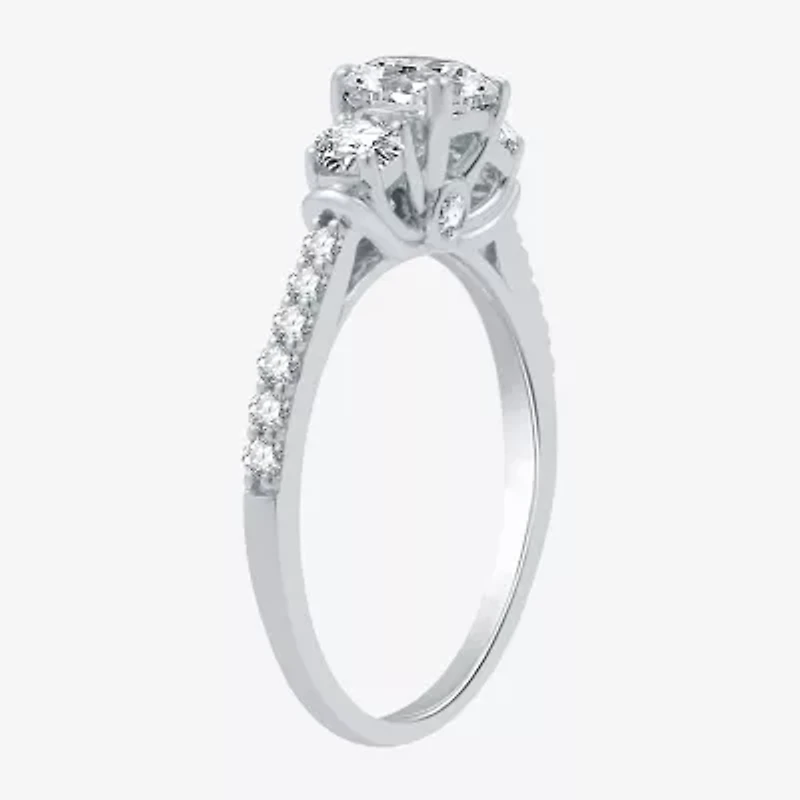 Signature By Modern Bride (H-I / I1) Womens 1 1/4 CT. T.W. Lab Grown White Diamond 10K Gold Round Side Stone 3-Stone Engagement Ring