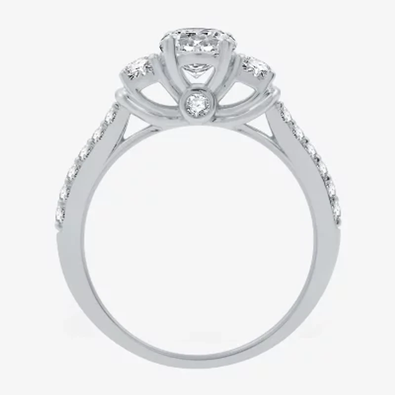 Signature By Modern Bride (H-I / I1) Womens 1 1/4 CT. T.W. Lab Grown White Diamond 10K Gold Round Side Stone 3-Stone Engagement Ring