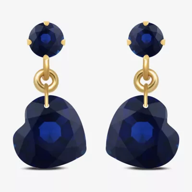 Gemstone 10K Gold Heart Drop Earrings