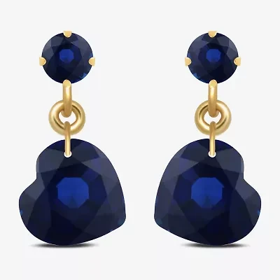 Gemstone 10K Gold Heart Drop Earrings