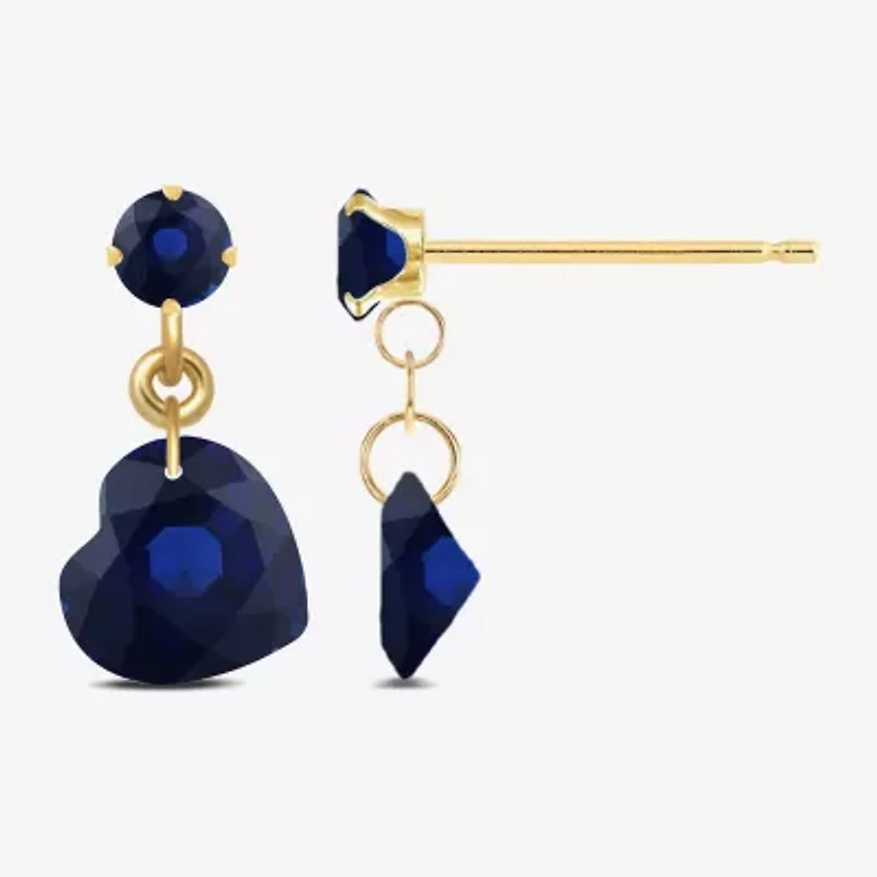 Gemstone 10K Gold Heart Drop Earrings