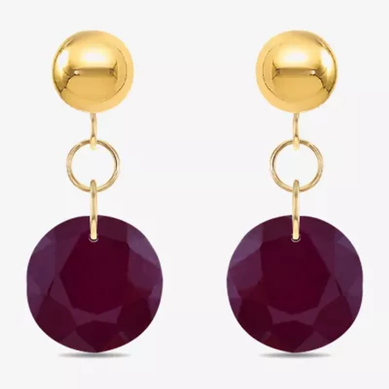Gemstone 10K Gold Round Drop Earrings