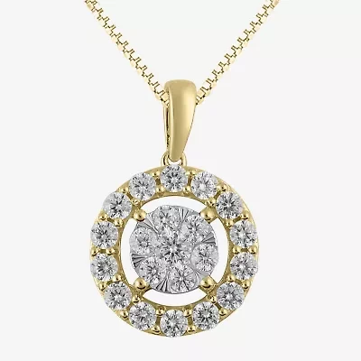 Womens 1 CT. T.W. Natural White Diamond 14K Two Tone Gold Round 18 Inch Pendant Necklace