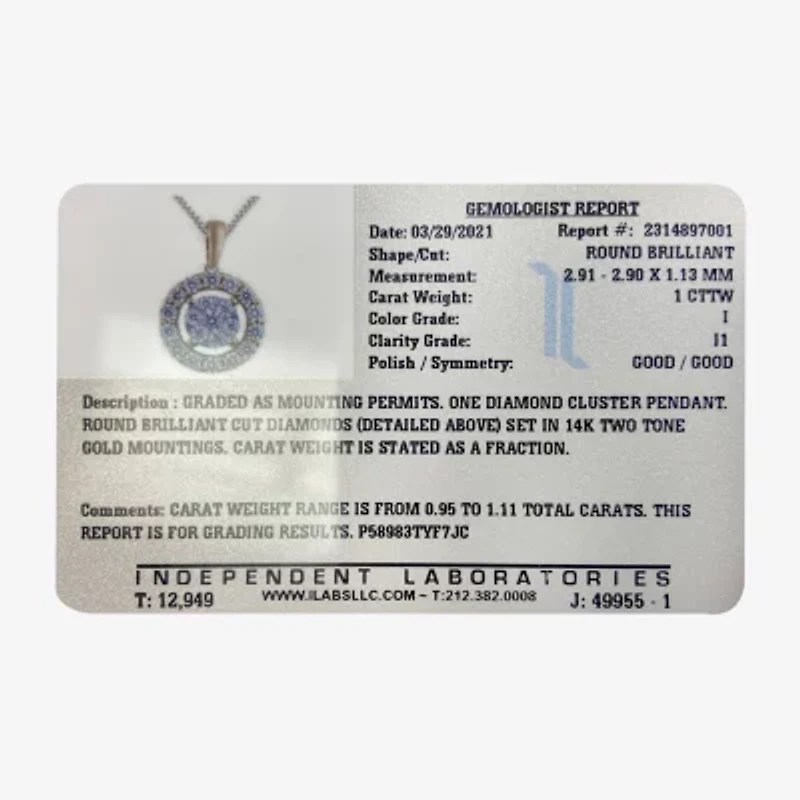 Womens 1 CT. T.W. Natural White Diamond 14K Two Tone Gold Round 18 Inch Pendant Necklace