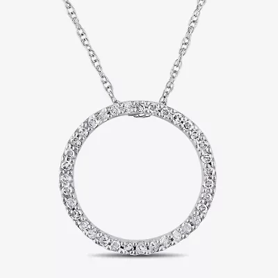 Womens 1/8 CT. T.W. Natural White Diamond 10K Gold Circle 17 Inch Pendant Necklace