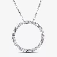 Womens 1/8 CT. T.W. Natural White Diamond 10K Gold Circle 17 Inch Pendant Necklace