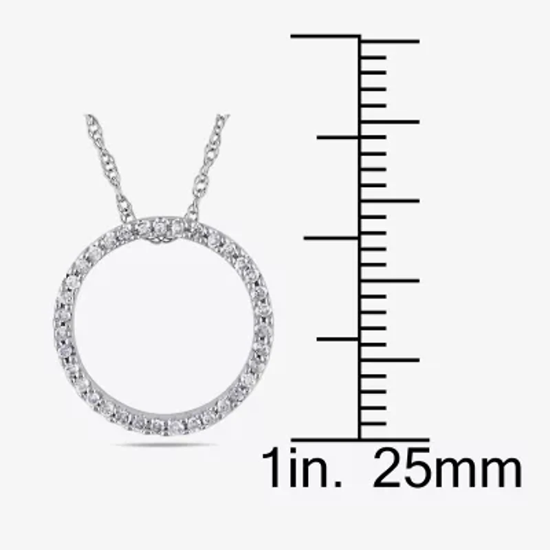 Womens 1/8 CT. T.W. Natural White Diamond 10K Gold Circle 17 Inch Pendant Necklace