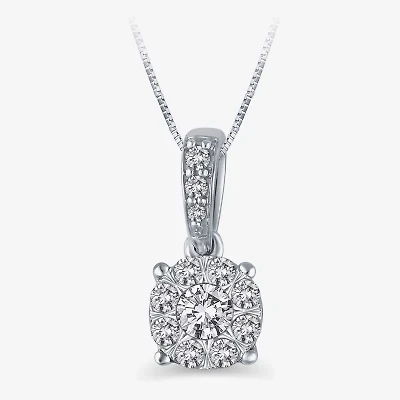 Womens 1/4 CT. T.W. Natural White Diamond 10K White Gold Round 18 Inch Pendant Necklace