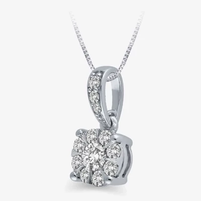 Womens 1/4 CT. T.W. Natural White Diamond 10K White Gold Round 18 Inch Pendant Necklace